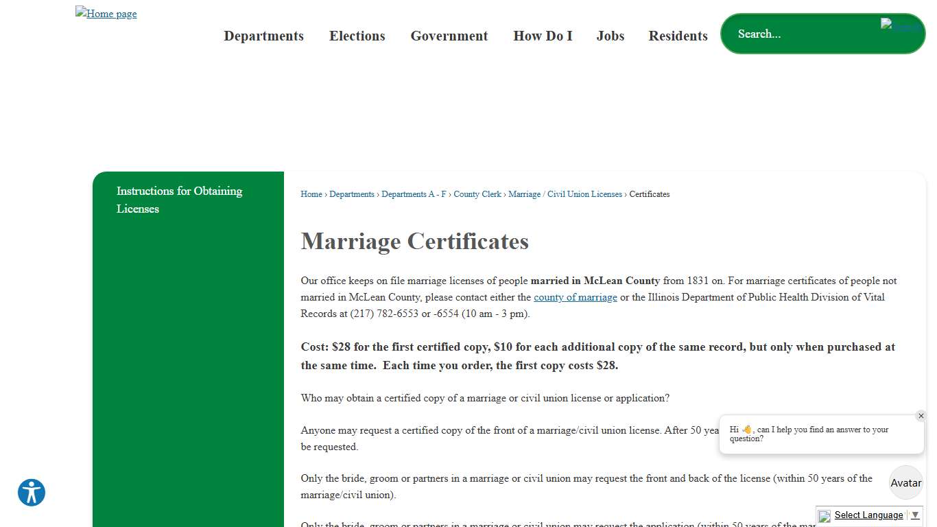 Marriage Certificates | McLean County, IL - Official Website