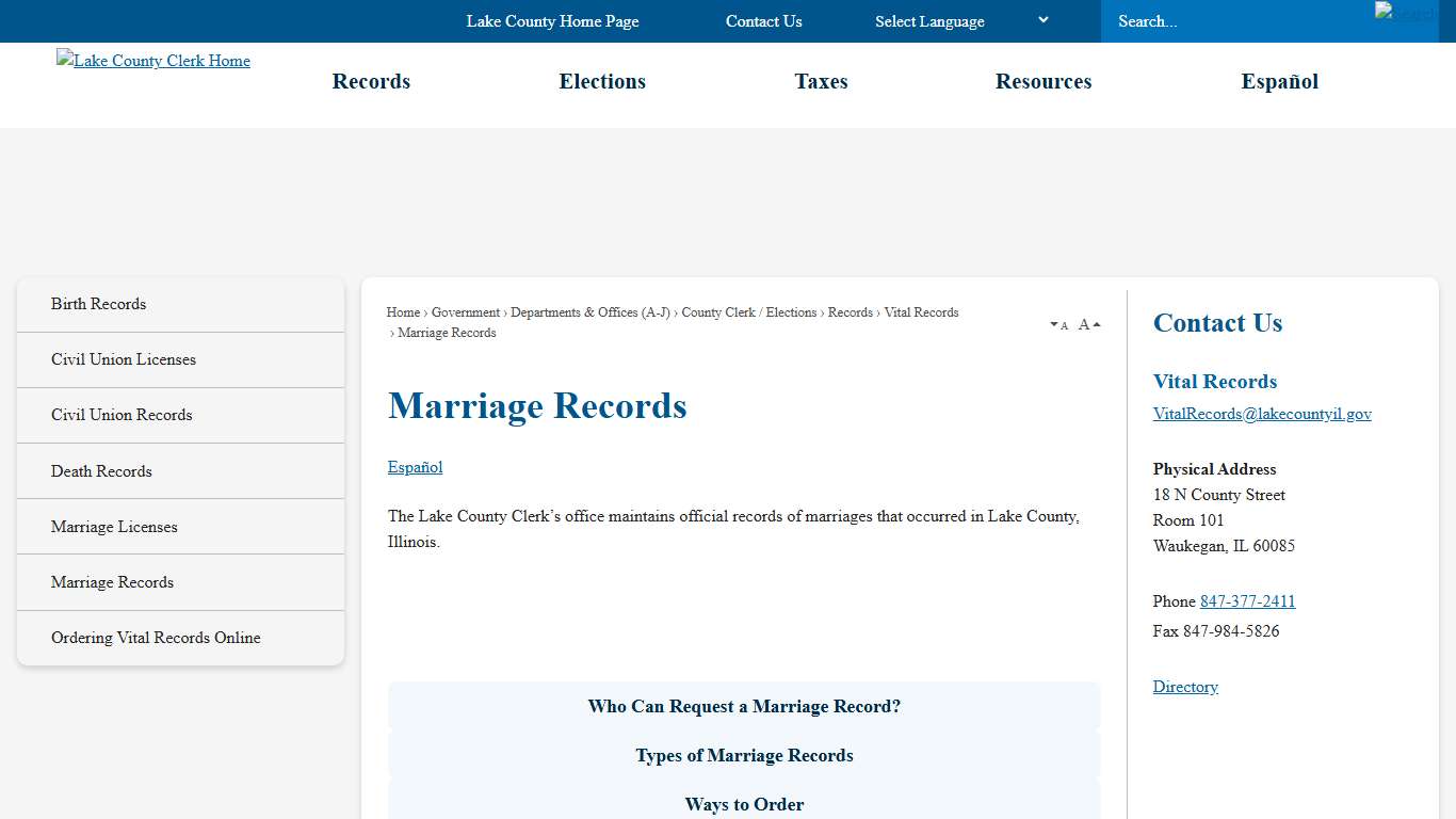 Marriage Records | Lake County, IL